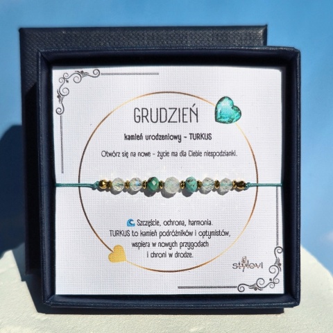 bransoletka - kamień urodzeniowy GRUDZIEŃ - turkus, kryształ górski, hematyt bransoletka - kamień urodzeniowy GRUDZIEŃ - turkus, kryształ górski, hematyt