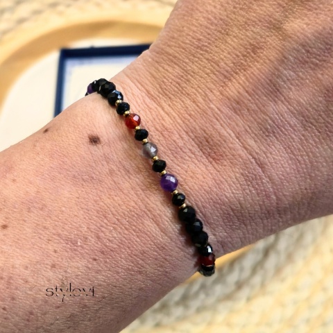 bransoletka - kolekcja zodiakalna - BARAN - czarny turmalin, onyks, karneol, kwarc dymny, ametyst, hematyt