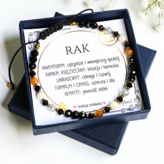 bransoletka - kolekcja zodiakalna - RAK - czarny turmalin, onyks, awenturyn, kamień księżycowy, labradoryt, hematyt