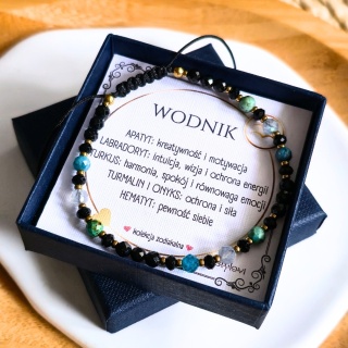 bransoletka - kolekcja zodiakalna - WODNIK - czarny turmalin, onyks, apatyt, labradoryt, turkus, hematyt