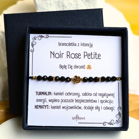 bransoletka z intencją Noir Rose Petite - Będę Cię chronić 🤗: czarny turmalin, hematyt, różyczka