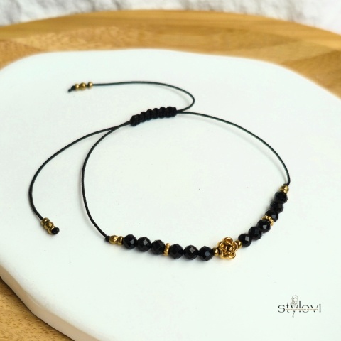 bransoletka z intencją Noir Rose Petite - Będę Cię chronić 🤗: czarny turmalin, hematyt, różyczka