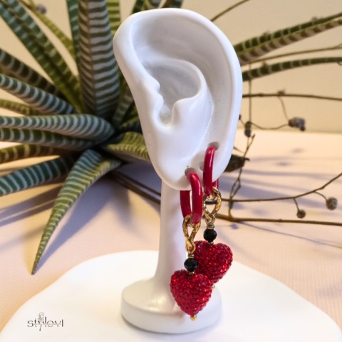 kolczyki AMORE: turmalin, hematyt, serce