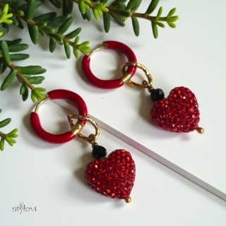 kolczyki AMORE: turmalin, hematyt, serce