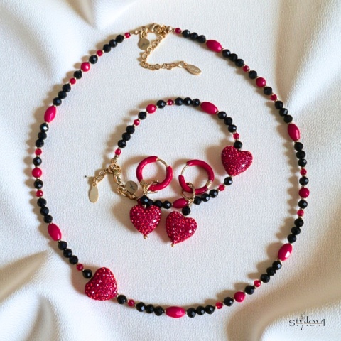 kolczyki AMORE: turmalin, hematyt, serce