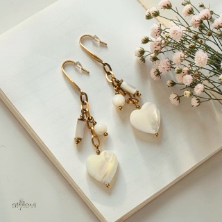 kolczyki SERENITY: masa perłowa, hematyt, serce