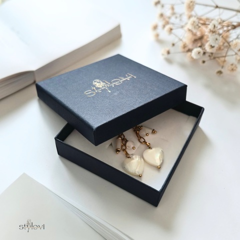 kolczyki SERENITY: masa perłowa, hematyt, serce