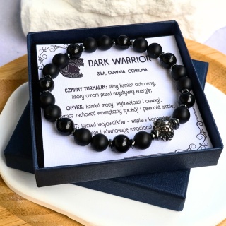 męska bransoletka DARK WARRIOR - siła, odwaga, ochrona: turmalin, onyks, hematyt