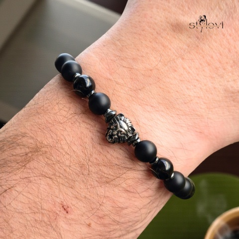 męska bransoletka DARK WARRIOR - siła, odwaga, ochrona: turmalin, onyks, hematyt