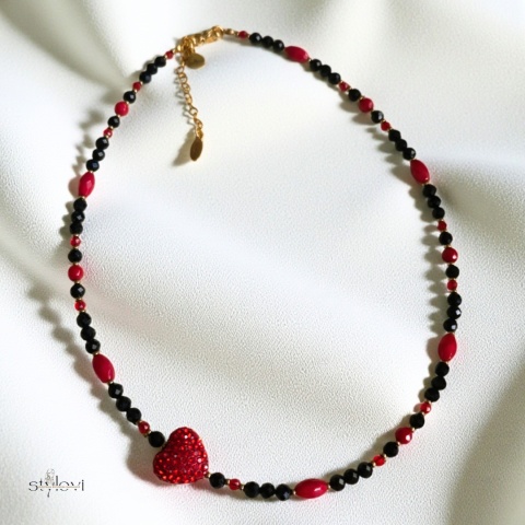 naszyjnik AMORE: turmalin, koral, hematyt, serce