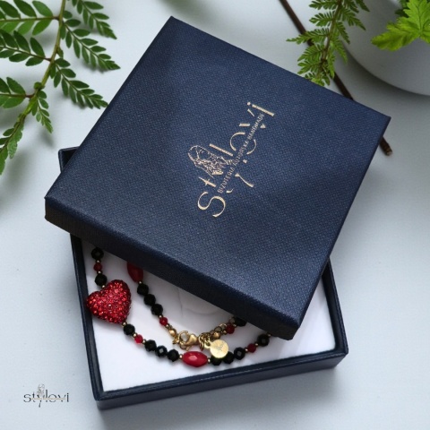 naszyjnik AMORE: turmalin, koral, hematyt, serce