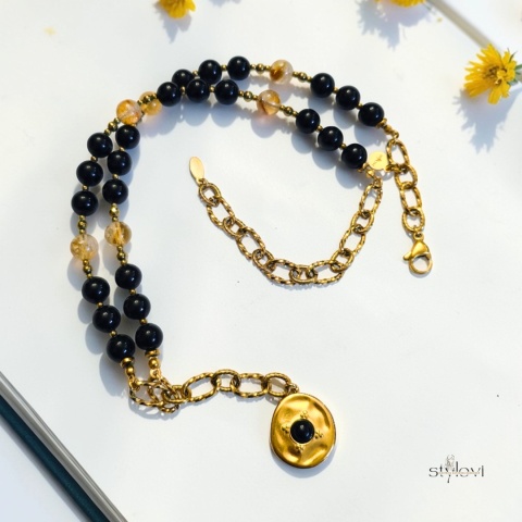 naszyjnik ECLIPSE: turmalin, cytryn, hematyt (45 - 53 cm)