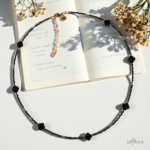 naszyjnik FELICE: turmalin, hematyt, koniczynka marokńska (42 - 47 cm)