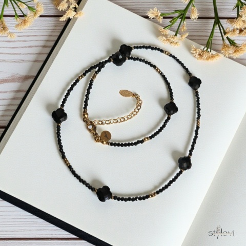 naszyjnik FELICE: turmalin, hematyt, koniczynka marokńska