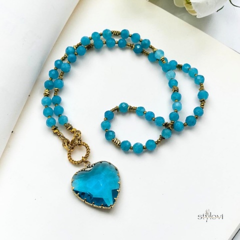 naszyjnik PARADISE: amazonit, hematyt, serce (ok. 53 cm)