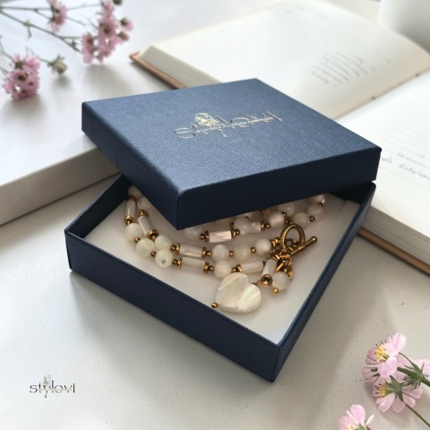 naszyjnik SERENITY: masa perłowa, hematyt, serce (ok. 54 cm)