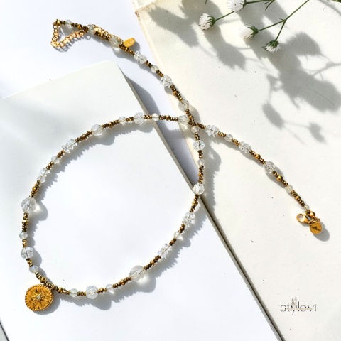 naszyjnik SUN DROP: kryształ górski, hematyt (ok. 50 - 57 cm)