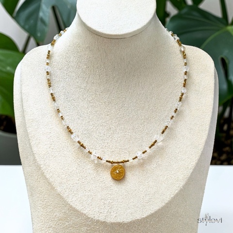 naszyjnik SUN DROP: kryształ górski, hematyt (ok. 50 - 57 cm)