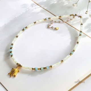 naszyjnik Sekret Oceanu 🌊🐢: larimar, masa perłowa, hematyt (ok. 42 - 52cm)