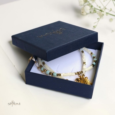 naszyjnik Sekret Oceanu 🌊🐢: larimar, masa perłowa, hematyt (ok. 42 - 52cm)