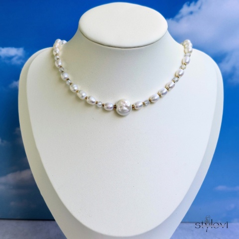 naszyjnik PEARL: perły naturalne, perła ceramiczna, cyrkonie, hematyt naszyjnik PEARL: perły naturalne, perła ceramiczna, cyrkonie, hematyt