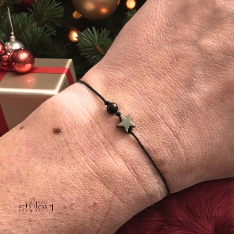 świąteczna bransoletka SZCZĘŚCIA OCHRONNA - talizman szczęścia czarny sznurek, turmalin, hematyt