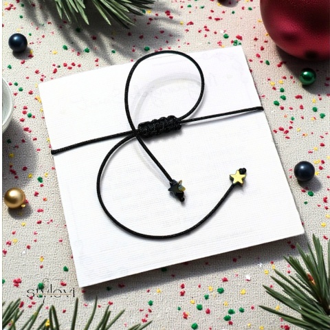 świąteczna bransoletka SZCZĘŚCIA OCHRONNA - talizman szczęścia czarny sznurek, turmalin, hematyt