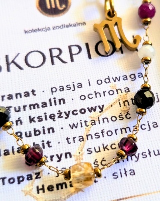Bransoletka Zodiakalna – Skorpion ♏ - kamienie naturalne na łańcuszku