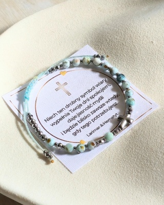 bransoletka RÓŻANIEC: larimar, hematyt (srebrny)