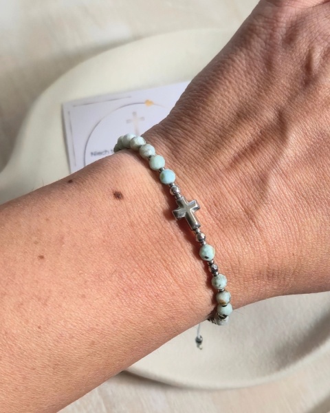 bransoletka RÓŻANIEC: larimar, hematyt (srebrny)