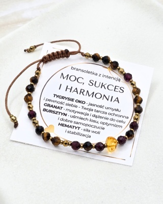 bransoletka z intencją MOC, SUKCES I HARMONIA: tygrysie oko, granat, bursztyn, hematyt