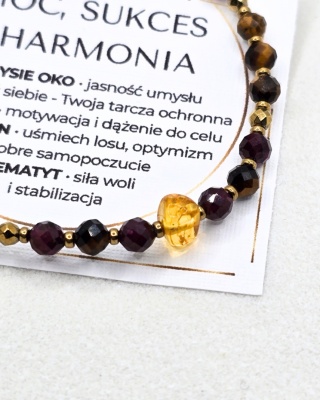 bransoletka z intencją MOC, SUKCES I HARMONIA: tygrysie oko, granat, bursztyn, hematyt