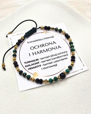 bransoletka z intencją OCHRONA I HARMONIA: czarny turmalin, malachit, hematyt