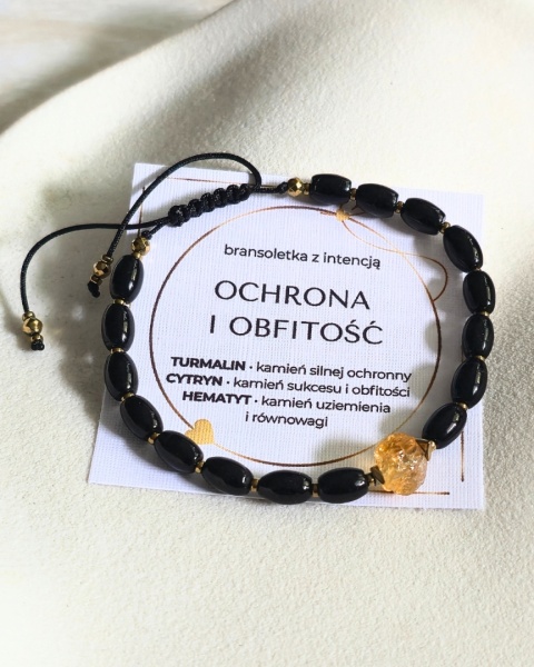 bransoletka z intencją OCHRONA I OBFITOŚĆ: czarny turmalin, cytryn, hematyt