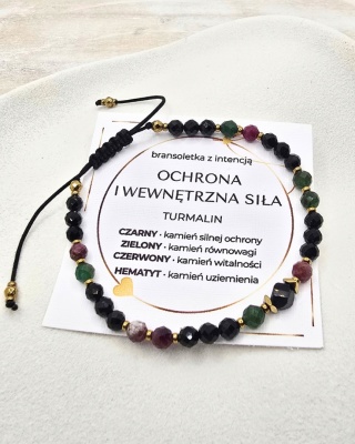 bransoletka z intencją OCHRONA I WEWNĘTRZNA SIŁA turmalin czarny, turmalin czerwony, turmalin zielony, hematyt