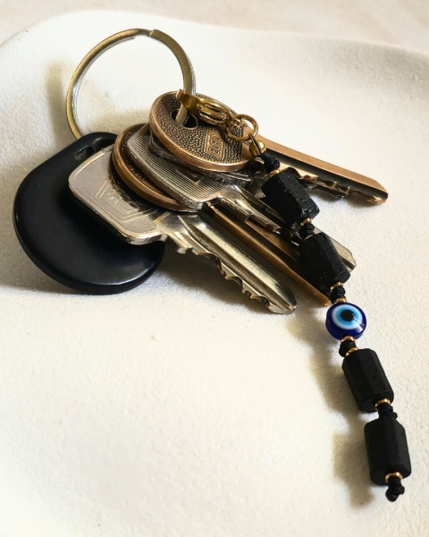 brelok AMULET OCHRONNY - do kluczy, torebki, plecaka: turmalin, oko proroka (z)